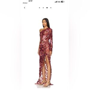 Bronx and Banco Burgundy sequence  Floral One-Shoulder Dress